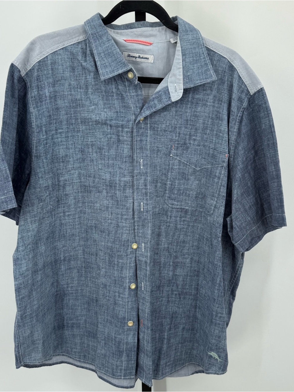 Tommy Bahama Hula Back Girls Camp Shirt Blue & Gray XL